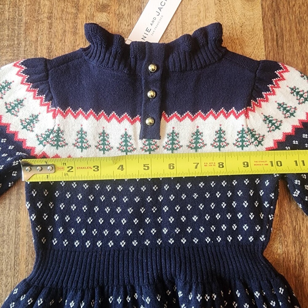 Janie And Jack Dress Girls 18-24 Months Blue Sweater Fair Isle Trees Winter Knit - Picture 13 of 15